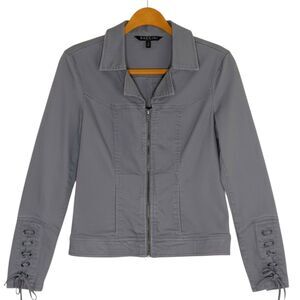 Baccini Denim Jean Jacket Lace Up Sleeve Zip Front Gray S bv